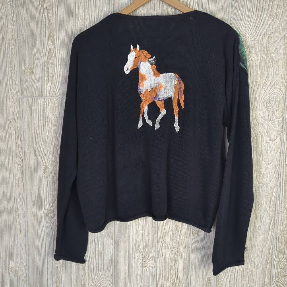 Diane Wat Design Womens S/M Grannycore Handpainted Sweater Horse Theme Buttons - Picture 5 of 8